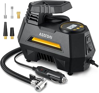 AstroAI Car Tyre Inflator Air Compressor 12V DC, Fast Pump for Compact SUV | 35LPM 120W Powerful Tyre Pump Auto-Stop with Digital Pressure Gauge, 4 Valve Adaptors for Car Motorcycle Bike Ball