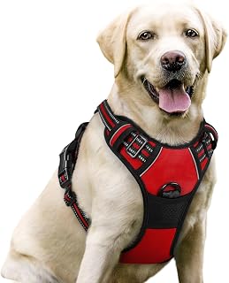 Dog Harness, Anti Pull Pet Harness, Adjustable Soft Padded Dog Vest with 2 Leash Clips, Reflective No Chalk Pet Oxford Vest for Large Dogs with Easy Control Handle, Red