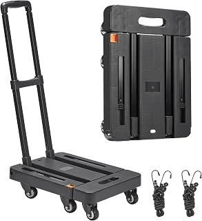 Folding Hand Truck 500 lbs Capacity, JUXANOS 360° Rotating Wheel Folding Trolley Luggage Cart Platform Cart for Luggage, Travel, Shopping, Auto, Moving and Office Use