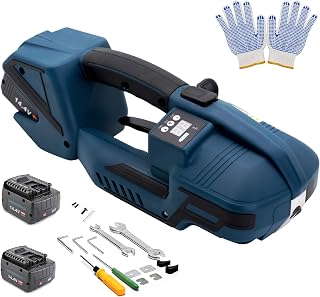 HIGHTOP Electric Strapping Machine with LCD Screen 2 * 4000mah Battery,Portable Electric Banding Tool for 1/2-5/8Inch PP PET Straps,Automatic Pallet Packaging Banding Tools for Strapping