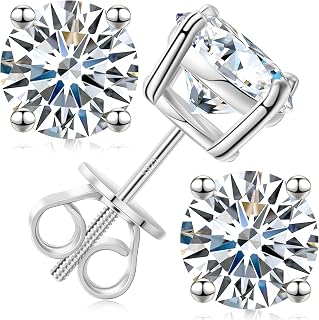Moissanite Stud Earrings Screw Back 0.2CT-8.0CT 18K White Yellow Gold Plated S925 Sterling Silver Round Cut D Color VVS1 Clarity Lab Created Moissanite Diamond Stud Earrings for Women Men