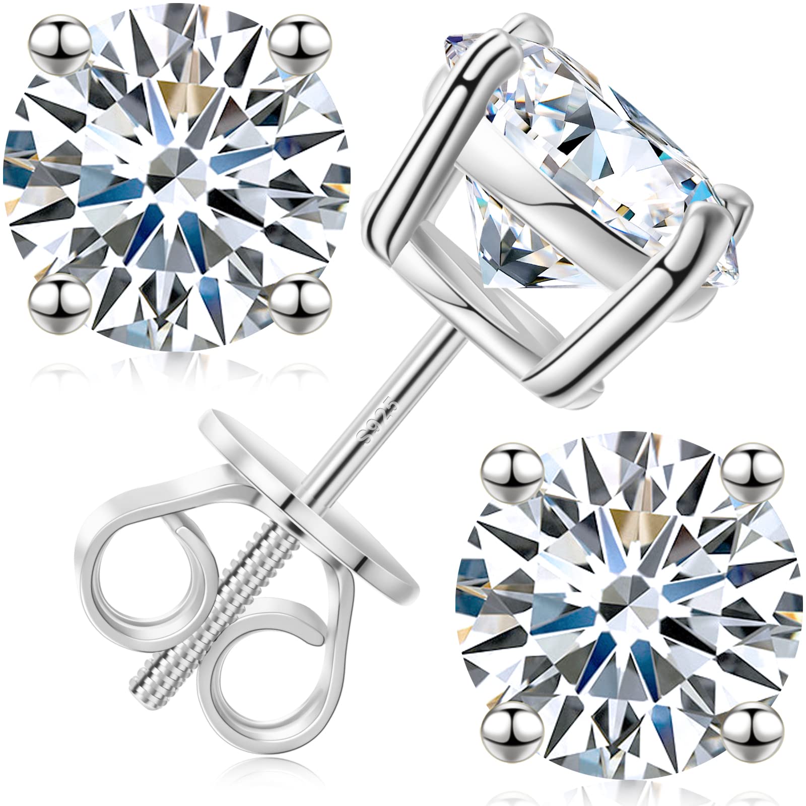 Moissanite Stud Earrings Screw Back 0.2CT-8.0CT 18K White Yellow Gold Plated S92