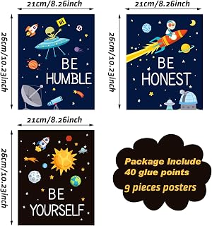9 Pieces Space Wall Poster Inspirational Space Posters Unframed 8 x 10 Inches Planet Motivation Quote Poster for Games Room Bedroom Classroom Decor