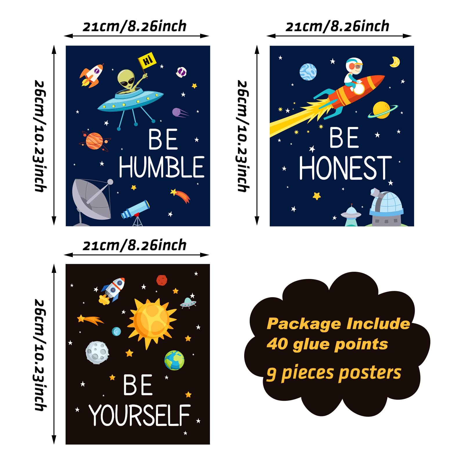 9 Pieces Space Wall Poster Inspirational Space Posters Unframed 8 x 10 Inches Pl