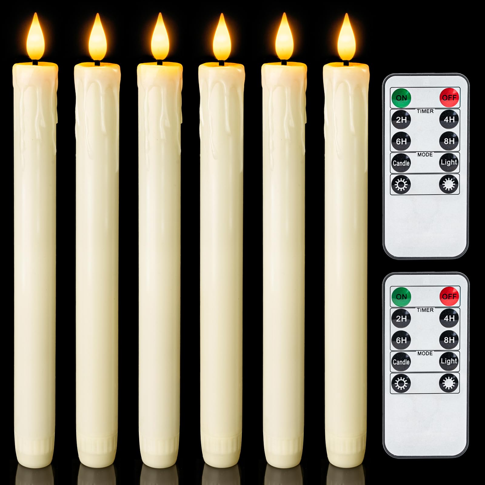 Homemory Real Wax LED Flameless Taper Candles with Remote Timer, 9.6 Inches Ivor