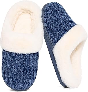 Evshine Women's Chenille Knit Fuzzy Slippers Memory Foam Warm House Shoes