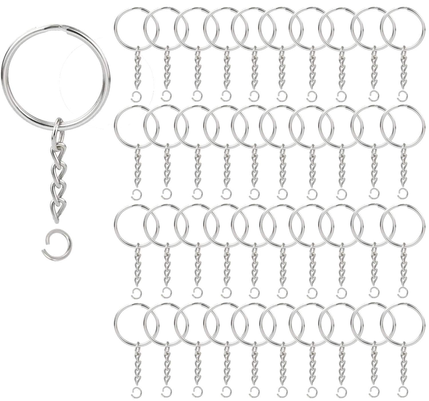 100Pcs Key Ring with Chain and Open Jump,1 inch Split Round Keychain Rings | for