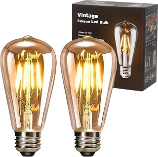 YOUDIAN E27 LED Edison Screw Bulb,Vintage Light Bulb ST64 4W(Pack of 2) | Warm White 2700K Led Bulbs, Antique Style Retro Amber Glass Screw Lamp 220-240V, Non-dimmable