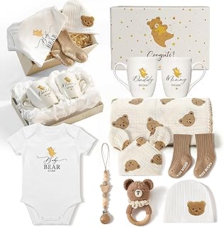 AW BRIDAL 11Pcs Gender Reveal Gifts, Baby Shower Gift Baskets for Boy Girl | New Mom Gifts for Women, New Parents Gift for Couples with Mom and Dad Coffee Mugs, Expecting First Time Mommy Essentials