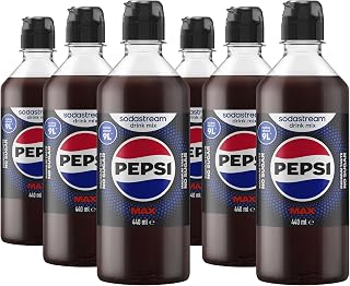 SodaStream Pepsi MAX Drink Mix, 6 Pack Sugar Free Cola Syrup for Sparkling Water Makers, Zero Calorie, Max Taste No Sugar, Soda Stream Flavours, Makes 54L, 6 x 440ml