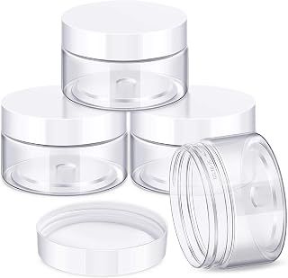 Patelai 4 Pcs Plastic Jars with Lids, White, 1 oz, Wide Mouth | Travel Size for Creams Oils, Lotions, Clear Round Storage Cosmetics Container, Leak Proof Screw on Lids for Makeup Beauty DIY