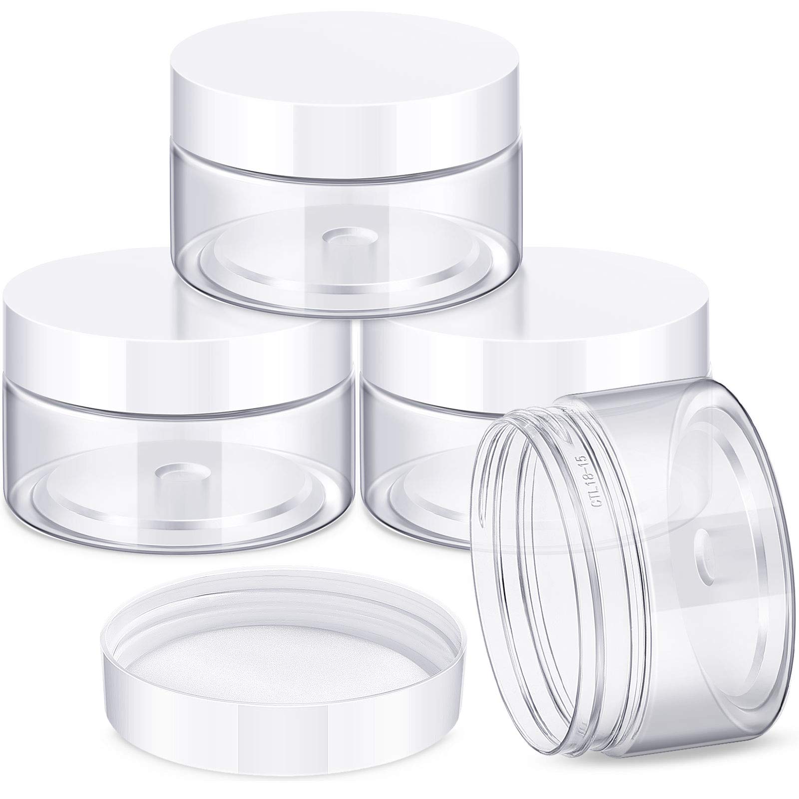 Patelai 4 Pcs Plastic Jars with Lids, White, 1 oz, Wide Mouth | Travel Size for 