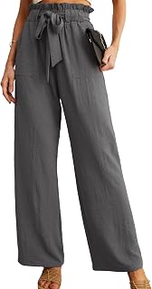 IWOLLENCE Women High Waist Palazzo Pants, Adjustable Knot Ankle Wide Leg Trousers Pockets Beach Vacation Lounge Office