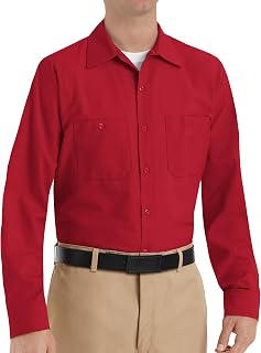 Red Kap Men's Long Sleeve Industrial Work Shirt | Moisture Wicking Button Up, Wrinkle Resistance Fights Fading & Stains