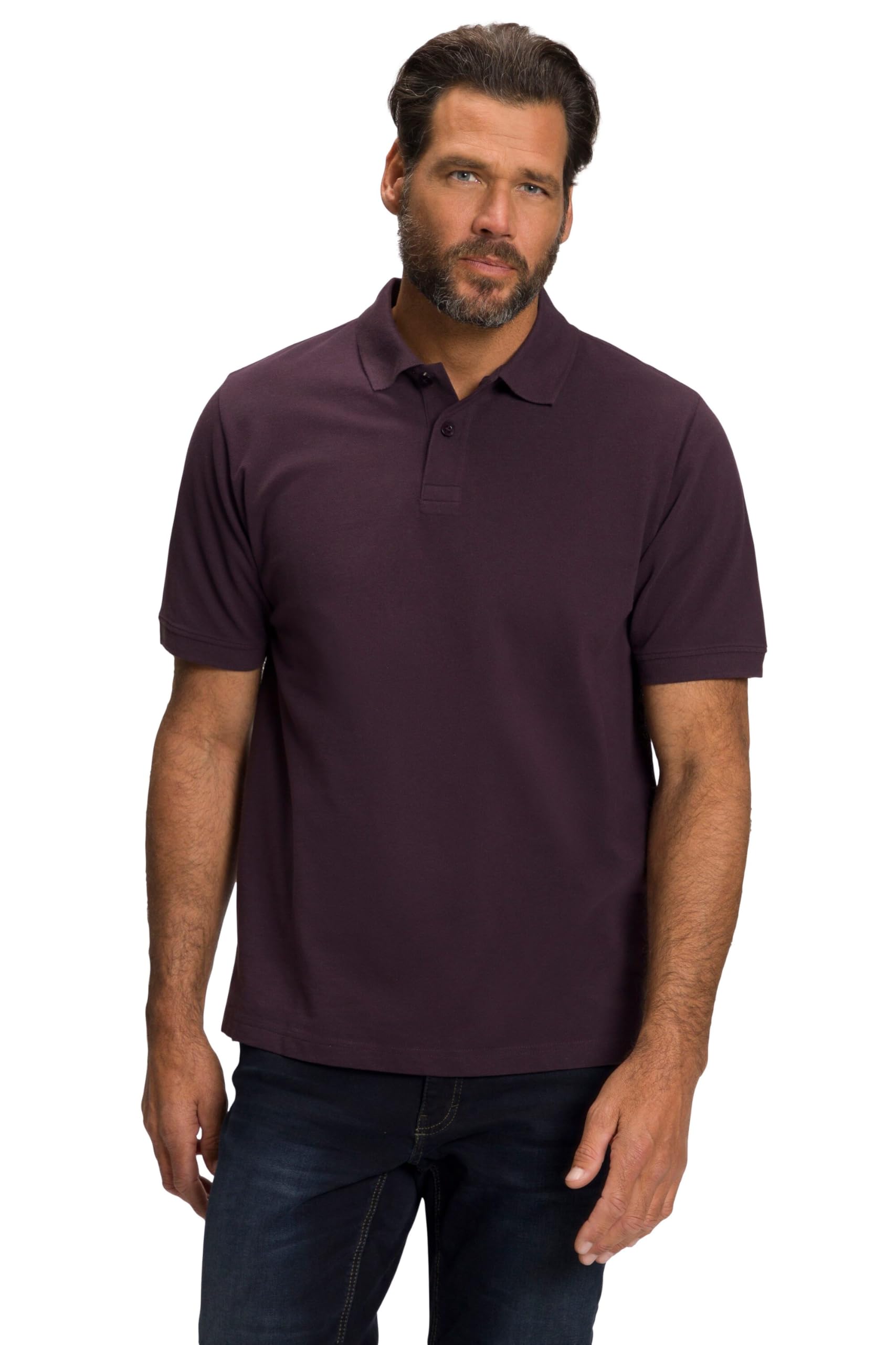 JP 1880 Pique Polo Shirt with Shirt Collar and Button, Up to Size 8XL Men's Polo