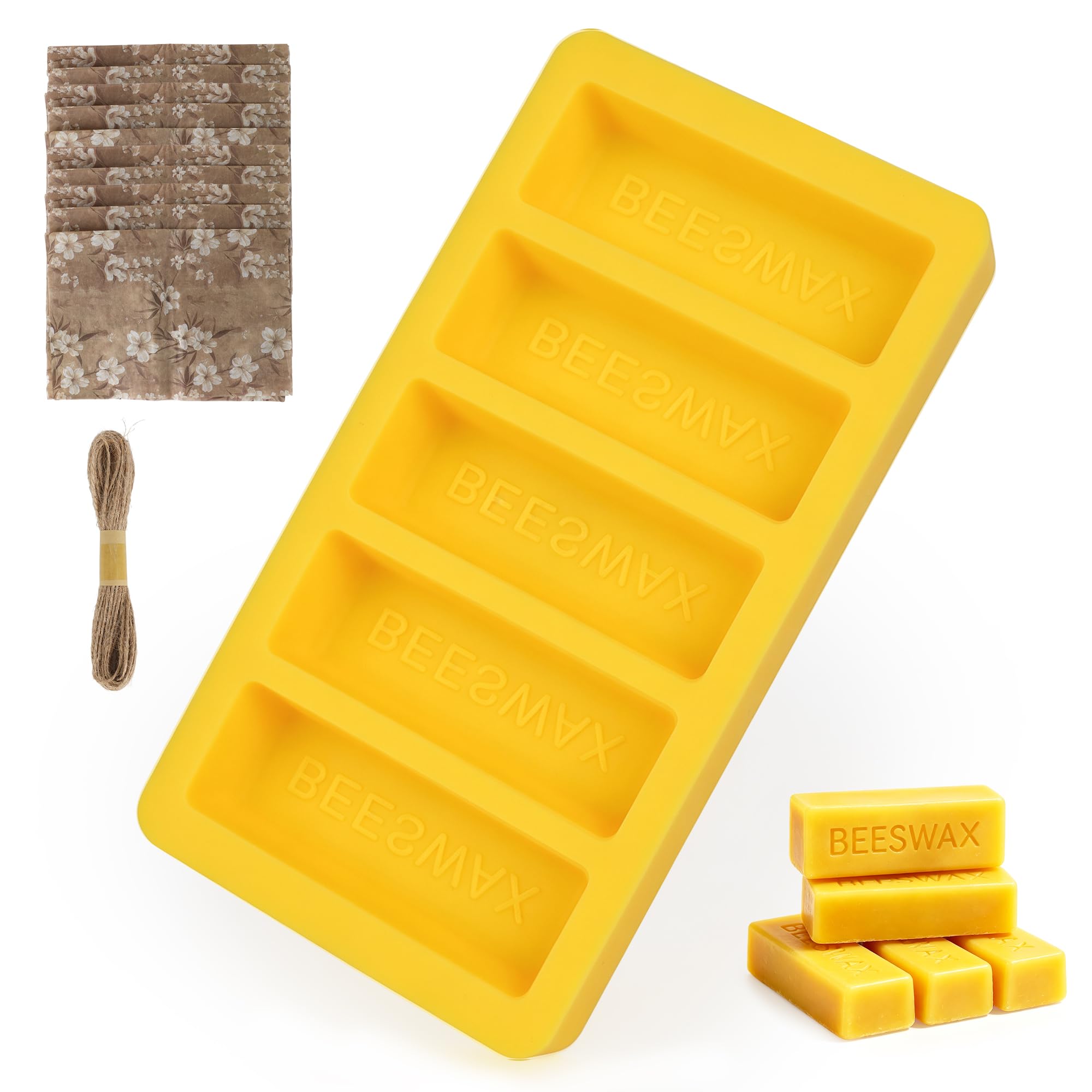 Silicone Beeswax Mold with 10pcs Wrapping Papers, Makes 5 x 1oz | Reusable &amp;