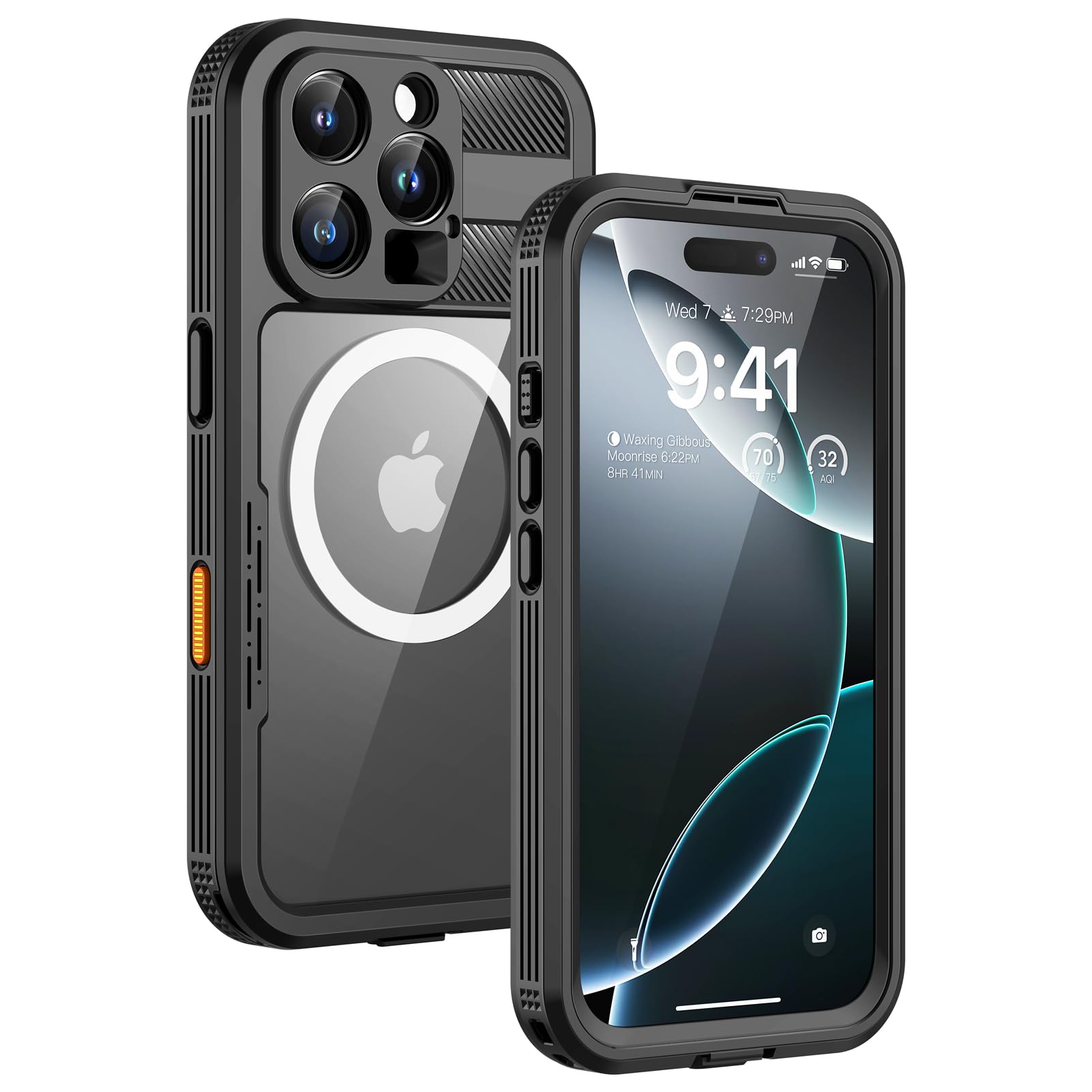 Lanhiem Magnetic for iPhone 16 Pro Max Waterproof Case, Black/Clear | IP68, [Com