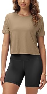 ODODOS Women's Performance Cropped Tee Ultra Soft odSTRATUM Tech Short Sleeve Relaxed Top Crew Neck T-Shirts