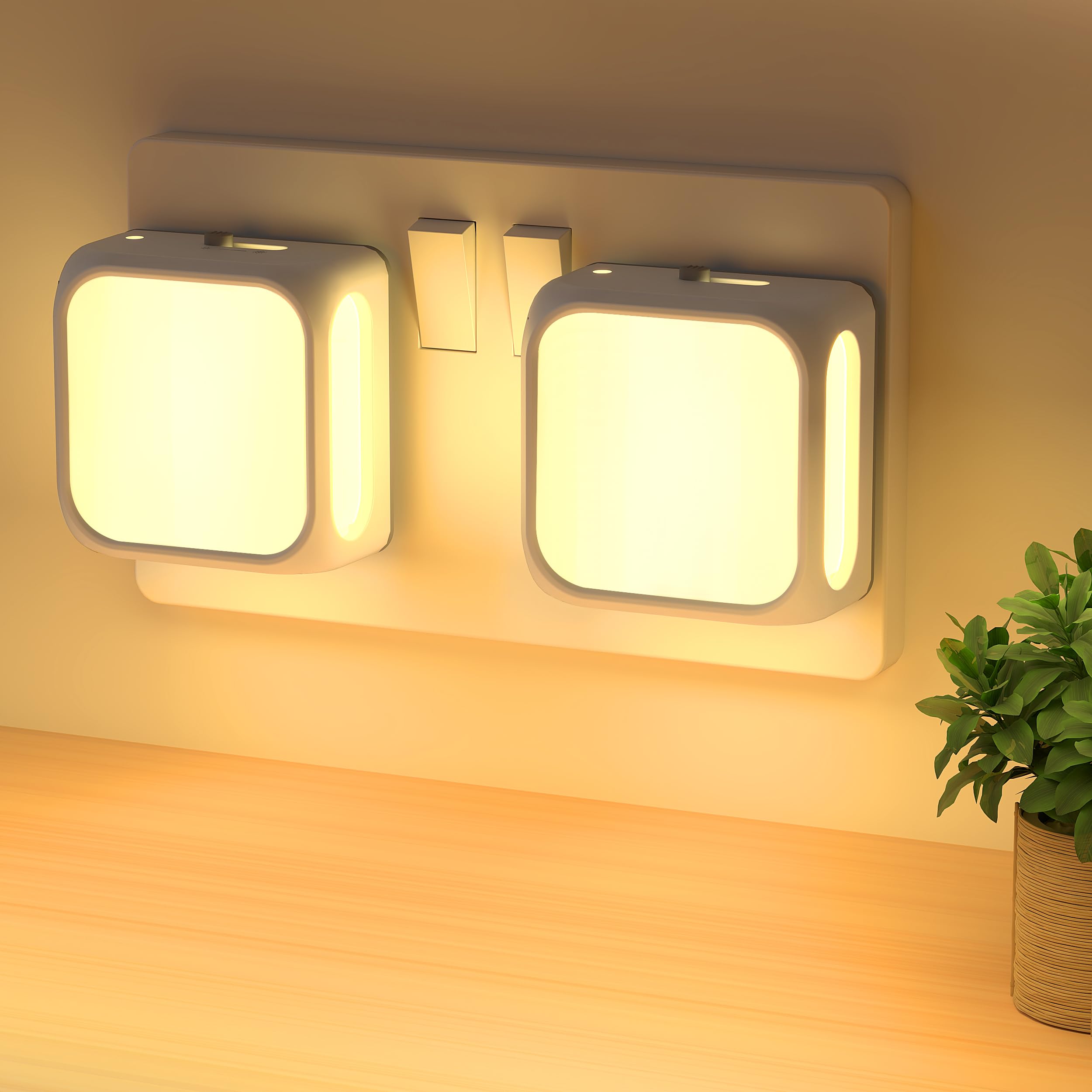 PURSNIC Night Light Plug in Wall, Dusk to Dawn, 3000K Warm White, 2 Pack | Brigh