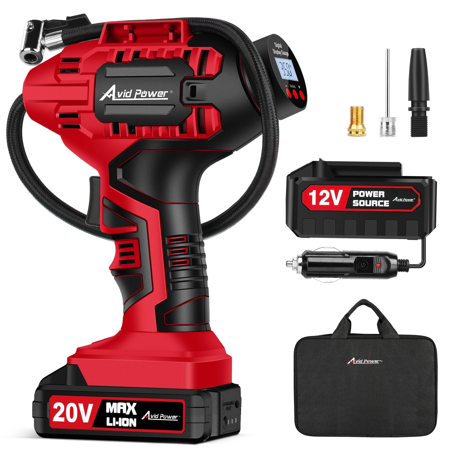AVID POWER Cordless Tire Inflator Portable Air Compressor 20V Battery Pump | Aut
