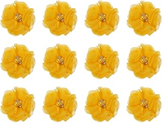 12 Pcs 5cm Yellow Gold Artificial Chiffon Flower Heads for DIY Wedding Party Decoration