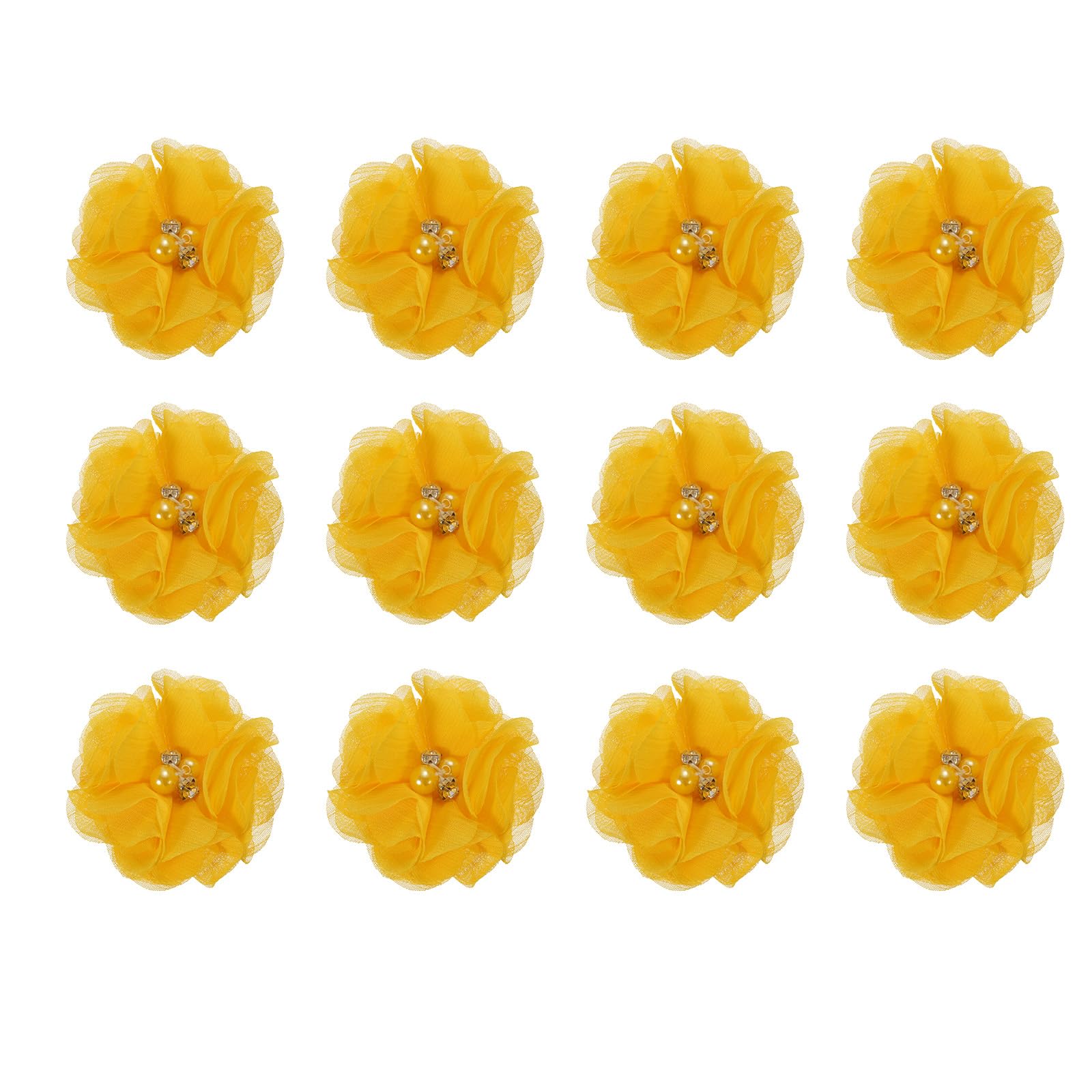 12 Pcs 5cm Yellow Gold Artificial Chiffon Flower Heads for DIY Wedding Party Dec