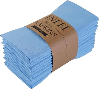 Plain Cotton Blend Linen Thin Cloth Napkins - Set of 12 (40x40cm) - For Events & Home Use (Sky Blue)