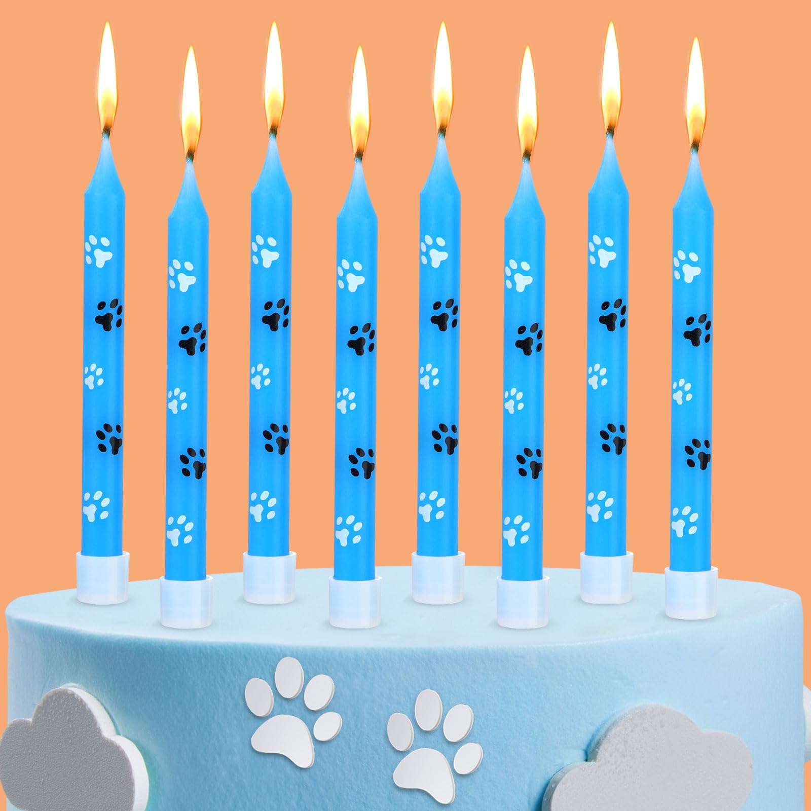 Threlaco 12 Pcs Blue Dog Paw Print Themed Birthday Candles, Cake Decoration