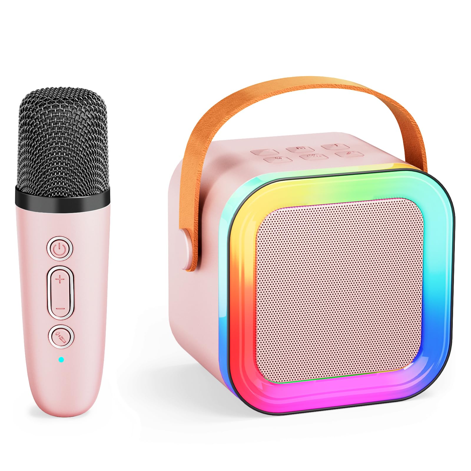 Kids Karaoke Machine Toy Ages 3-12, Wireless Mic BT Speaker, Pink - 1 Mic | Voic
