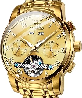 OLEVS Mens Automatic Mechanical Tourbillon Watches Stainless Steel Waterproof Luminous Luxury Wrist Watches