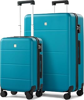 Hanke 2 Piece Hard Shell Luggage Sets with Spinner Wheels Carry On Suitcase Set Checked Large Luggage Lightweight Travel Luggage for Men Women(20/28 Inch, Caribbean Blue)