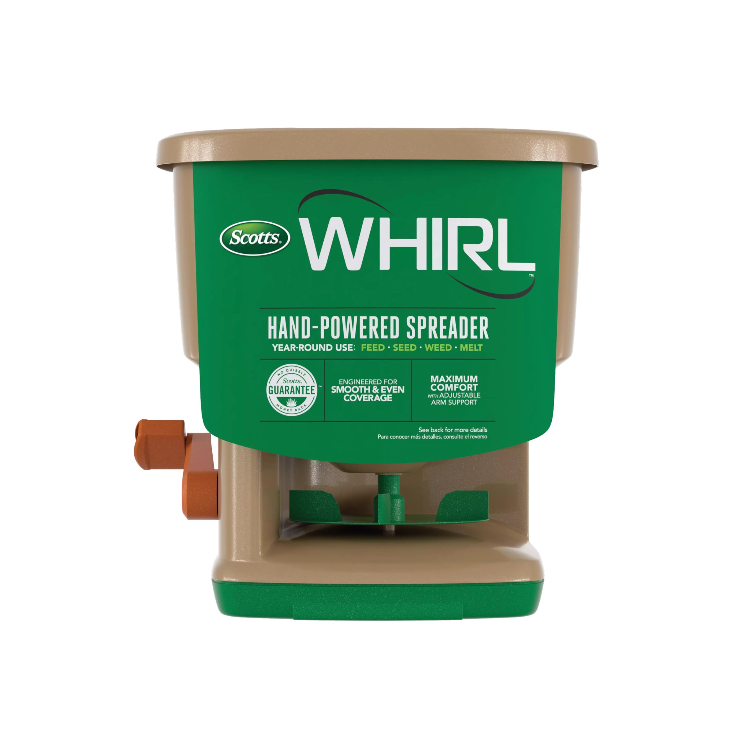 Scotts Whirl Hand-Powered Spreader for Grass Seed, Fertilizer, Salt, Ice Melt, H
