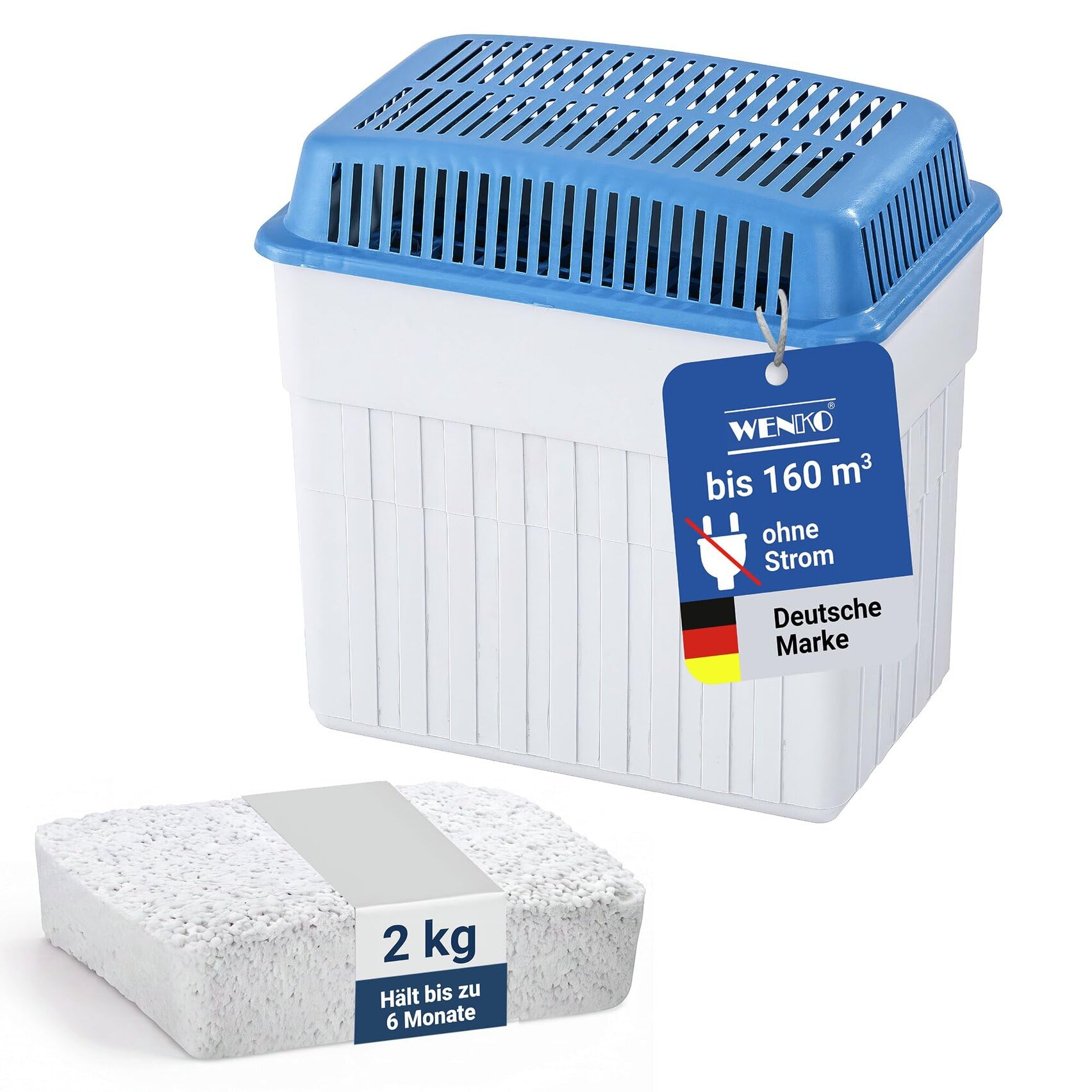 WENKO Luftentfeuchter 2 kg Blau, energiesparend da ohne Strom & geräuschlos