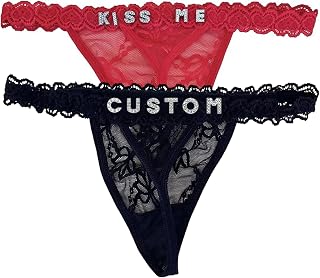 2-Pack Personalized Thongs with Names, Custom Lace Underwear Panties with Rhinestone Shiny Letter Name for Women & Girlfriend Birthday Gift/Valentine's Day Gift Black