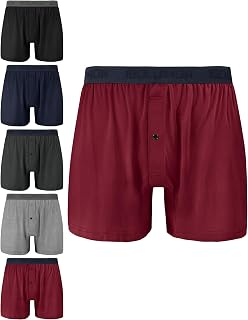 IGOLUMON Mens Bamboo Boxers Shorts Multipack 5 Pack-Ultra-Soft Breathable Loose Fit Underwear Trunks with Open Fly Elasticated Waistband & Moisture Wicking Fabric for Anti-Chafing Comfort