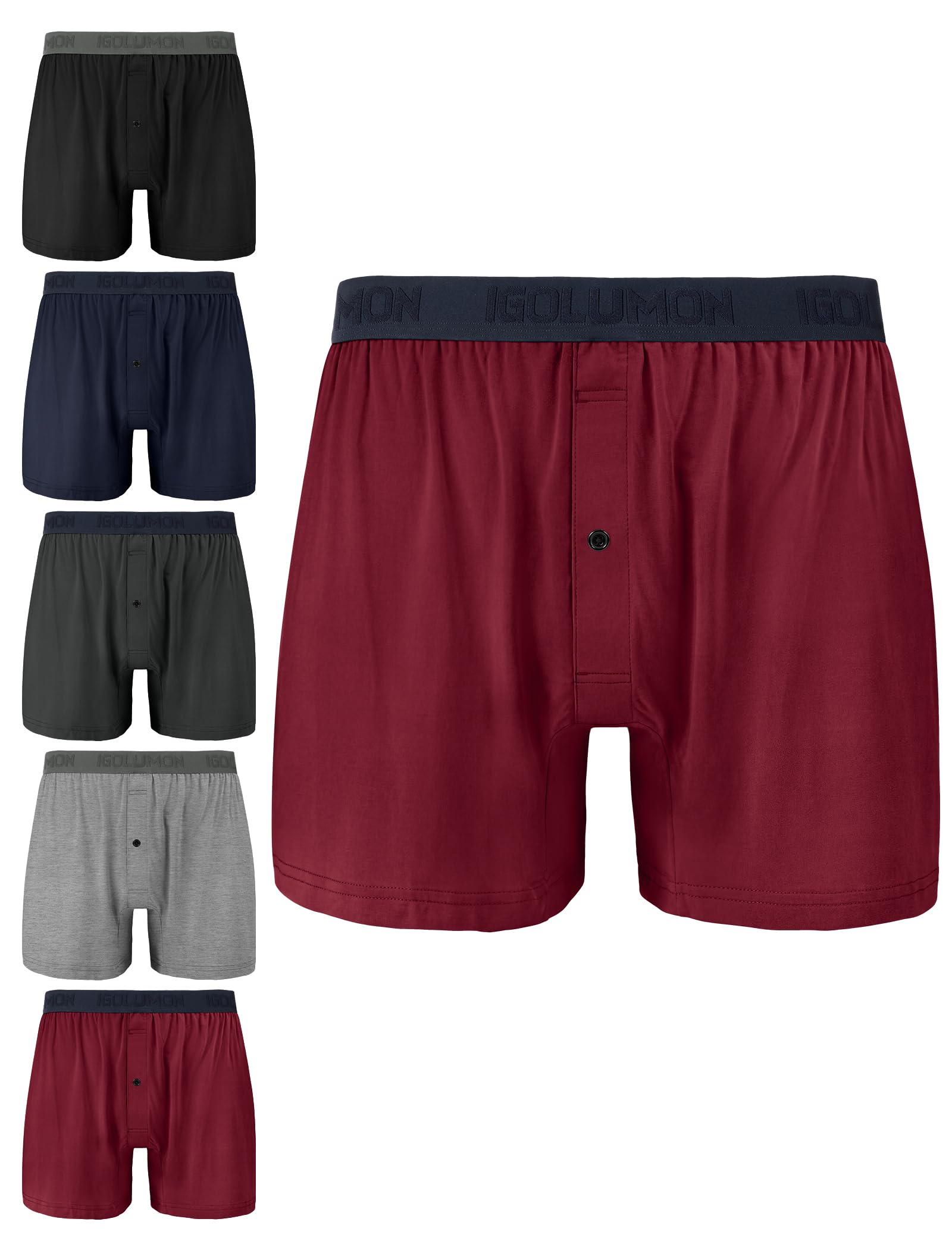 IGOLUMON Mens Bamboo Boxers Shorts Multipack 5 Pack-Ultra-Soft Breathable Loose 