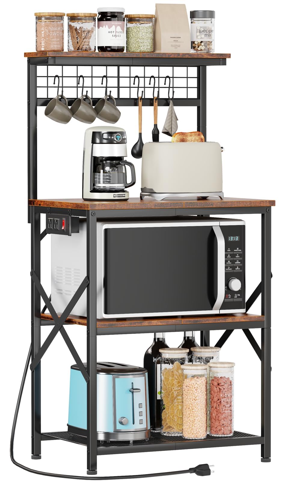 Furologee Kitchen Bakers Rack with Power Outlet, 22-Inch Microwave Stand | Coffe