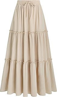 Arolina Women's Summer Maxi Skirt Trendy High Waist Pleated Ruffle Long Skirts Flowy Beach Boho Skirt Dress with Pockets