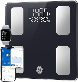 GE Smart Scale for Body Weight and Fat, 3-in-1 Display, 400 lb, 11 inch | Digital Bluetooth Body Composition Bathroom Scale with BMI, Muscle Mass and 14 Metrics, 11" Platform, Black