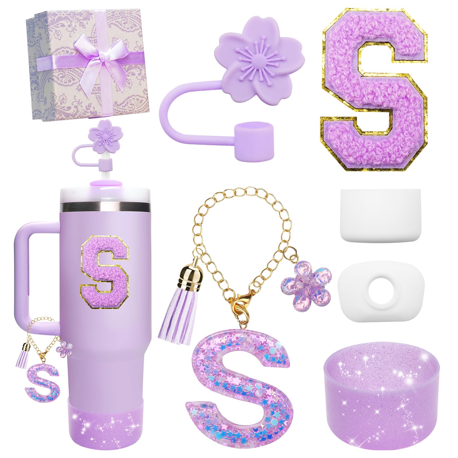 Cup Accessories for Stanley Cup 40OZ 30OZ, 7Pcs All Accessories Contain Flower S
