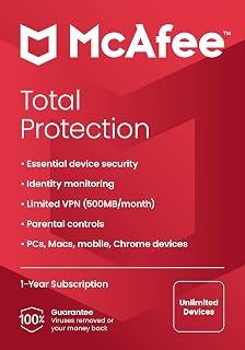 McAfee Total Protection 2024 | Unlimited Devices | Cybersecurity Software Includes Antivirus, Secure VPN, Password Manager, Dark Web Monitoring | Key Card