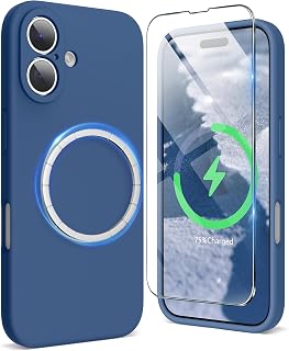 SURPHY Magnetic Design for iPhone 16 Case, Liquid Silicone Protection for Each Lens Shockproof Gel Rubber Phone Case for iPhone 16 6.1 inch 2024, Blue Jay