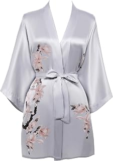BABEYOND - Vestaglia da donna con stampa floreale, accappatoio estivo, kimono corto, in raso, da donna, da spiaggia