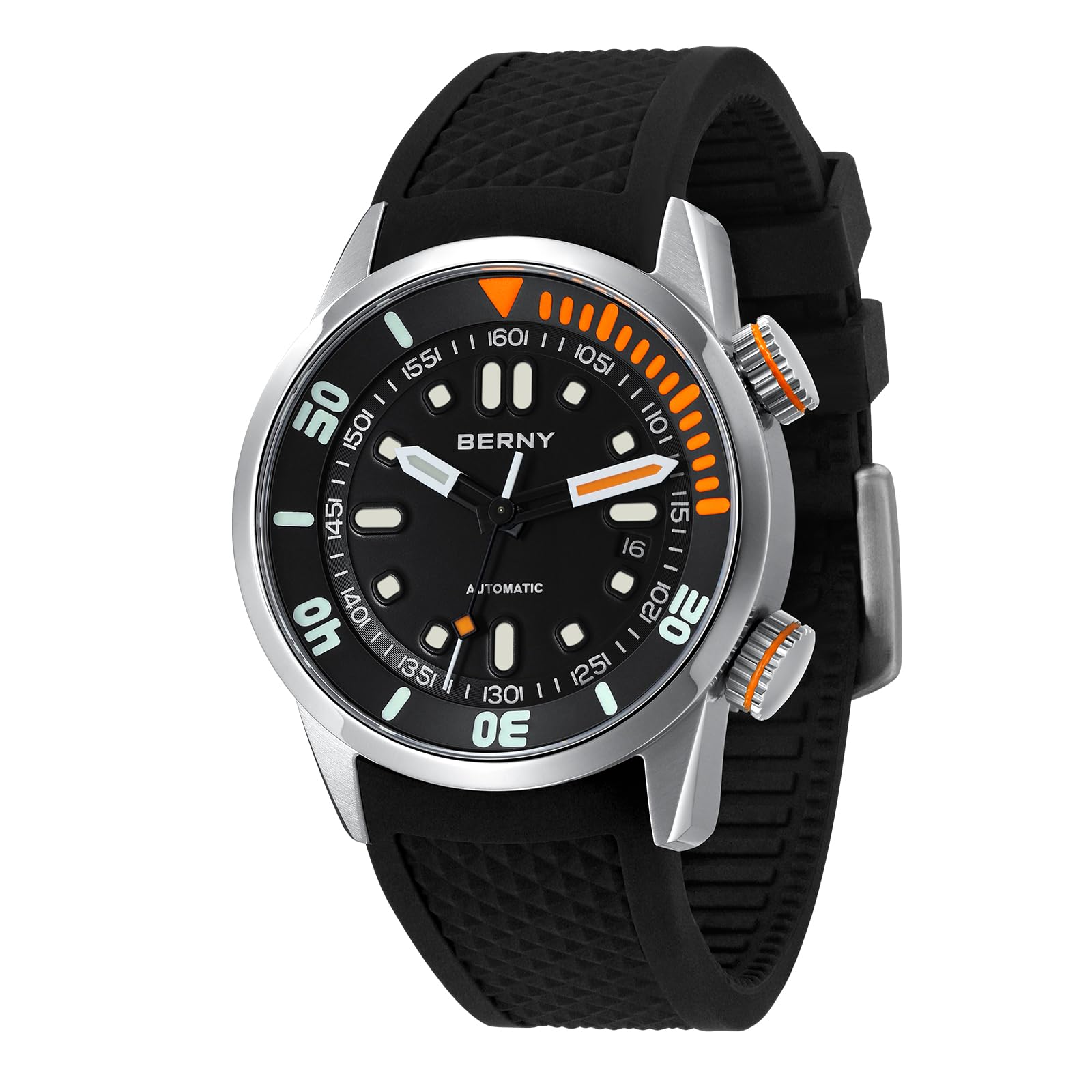 BERNY Men's Diving Watch 20ATM Automatic Watch Sapphire Glass Comfortable Silico