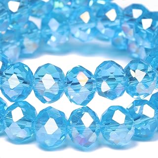 Songxi 6mm Faceted Rondelle Glass Beads for Jewelry Making 240PCS, Crystal Glass Beads DIY Arts and Crafts, for Bracelet Necklace, Birthday Gifts for Women (Lake Blue AB Color)