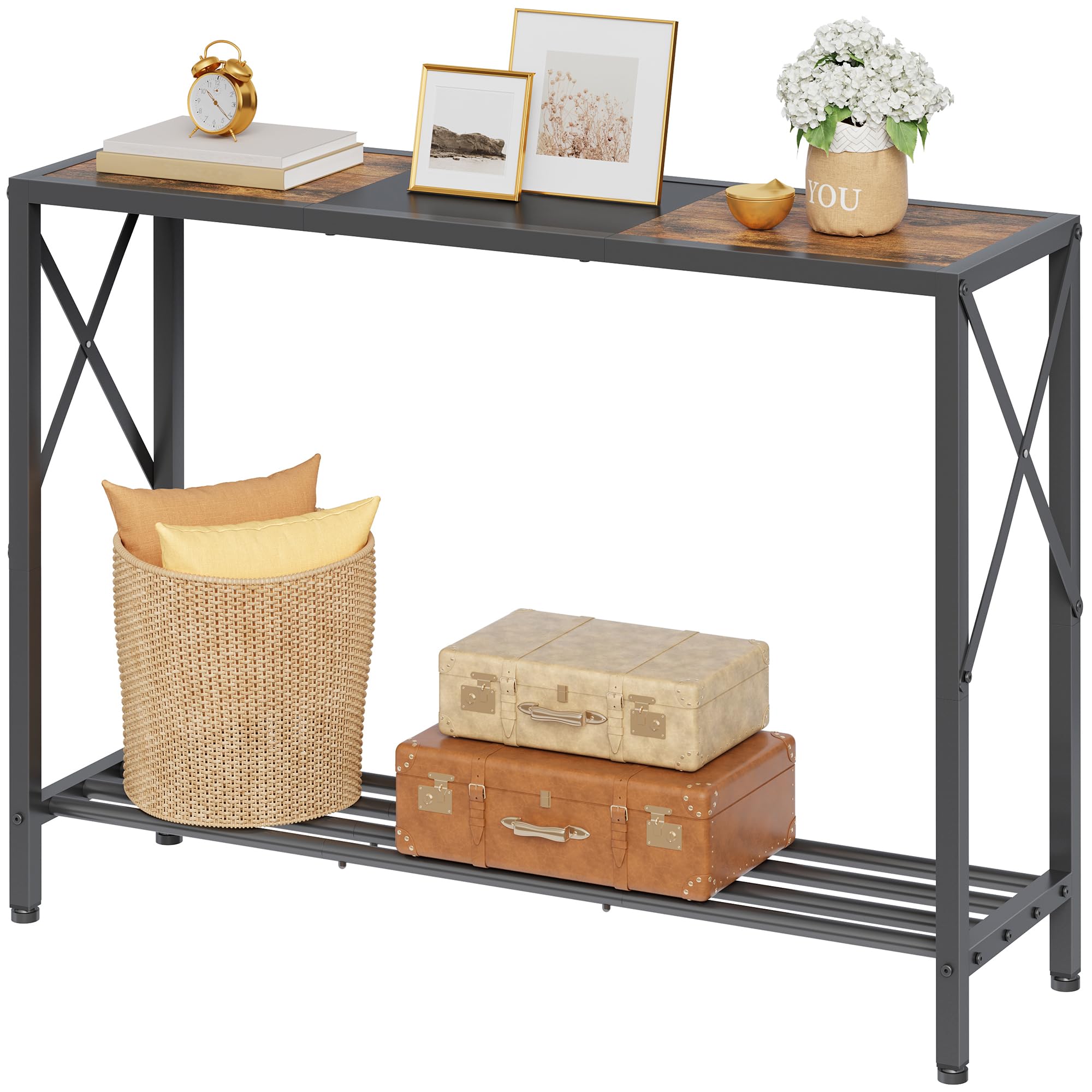 Tajsoon Console Table 41.8", 2 Tier Industrial Entryway Table with Shelves | Nar