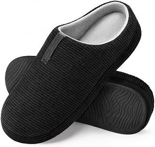 ATHMILE Men's Slippers High-Density Support Slippers for Men Corduroy Memory Foam House Shoes Non-Slip Backless Slip On Shoes for Indoor Outdoor Home Office Travel Gift