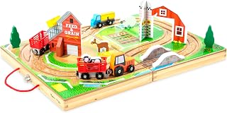 Melissa & Doug 17-Piece Wooden Take-Along Tabletop Farm, 4 Farm Vehicles, Play Pieces, Barn, Grain HouseTake-Along Pretend Play Toy Barn Toys for Toddlers Ages 1+