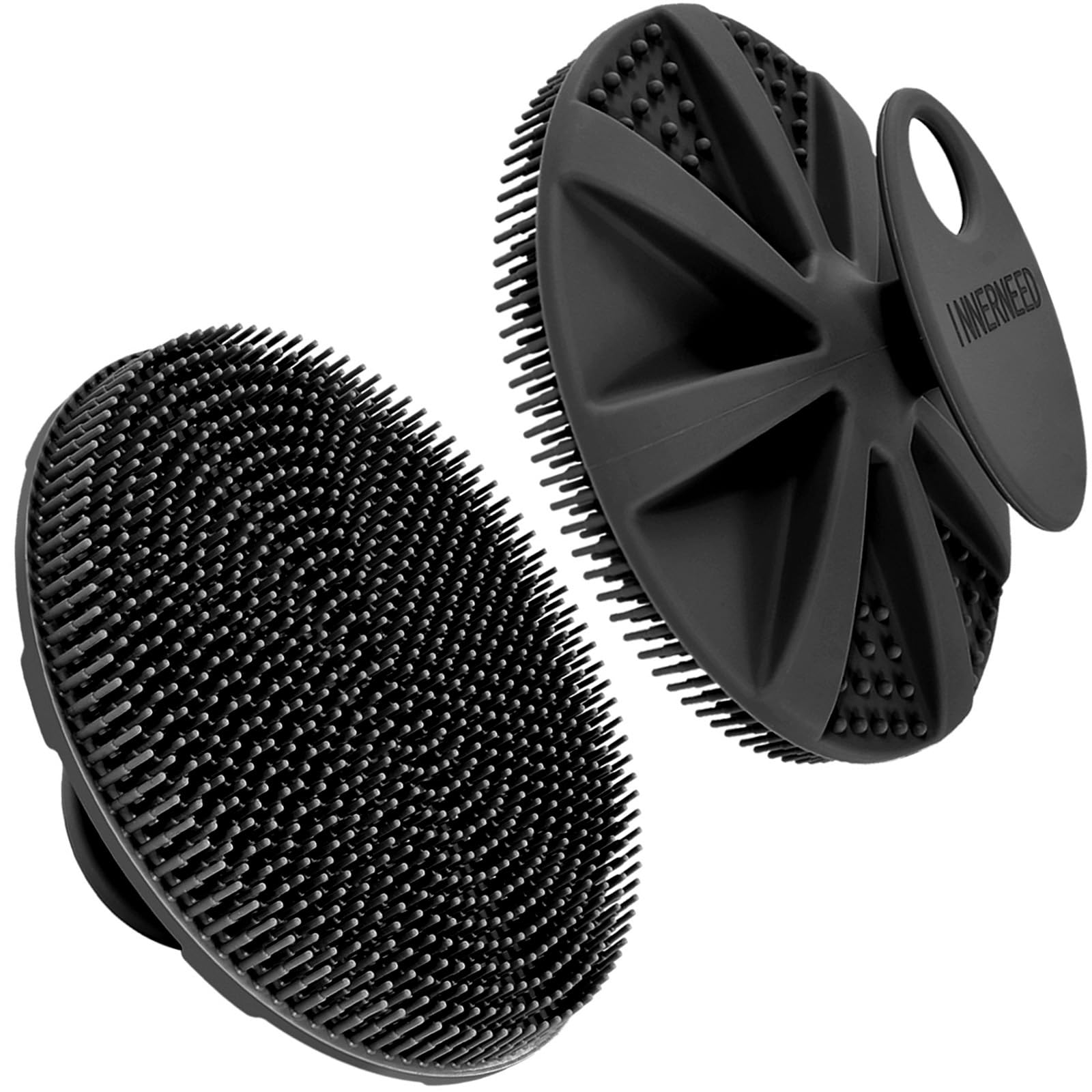 INNERNEED Food-Grade Soft Silicone Body Scrubber Shower Brush, Black | Handheld 