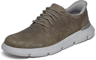 Skechers Men's Garza Shoes, Dark Taupe Leather Synthetic